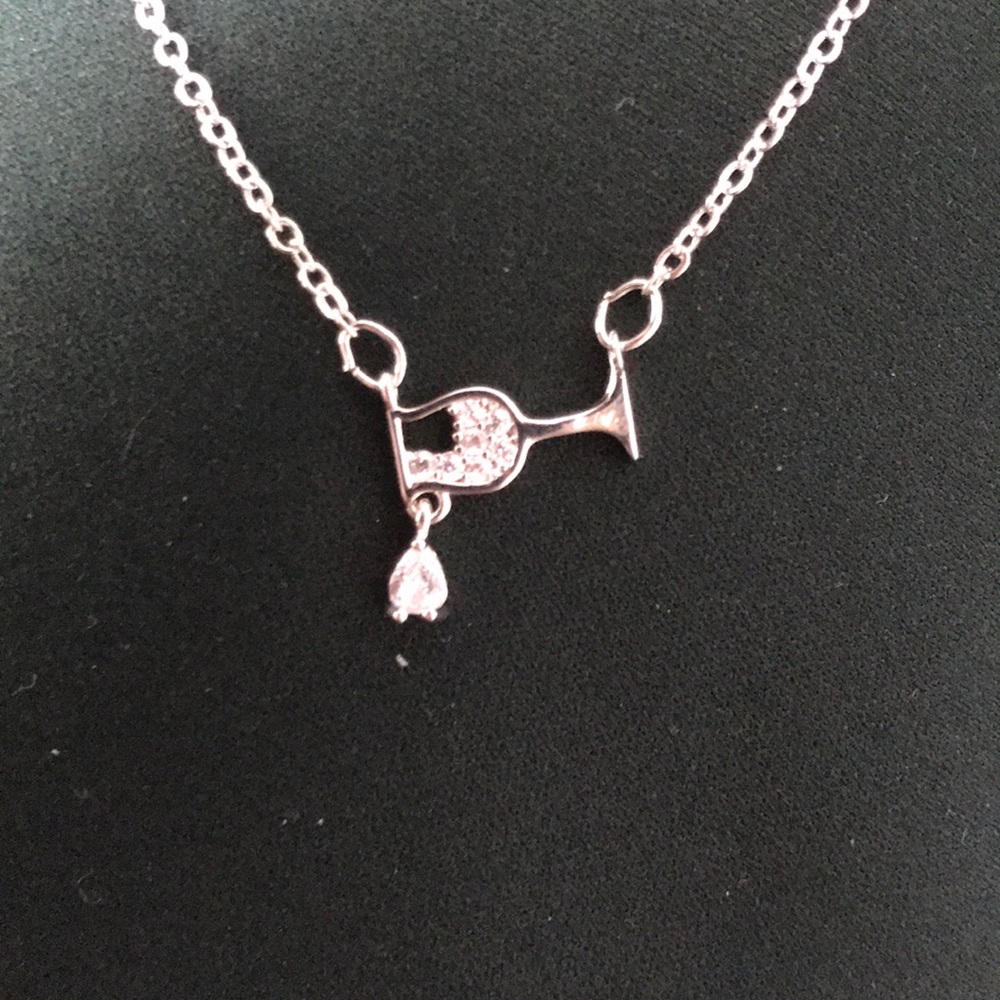 silver wine glass necklace